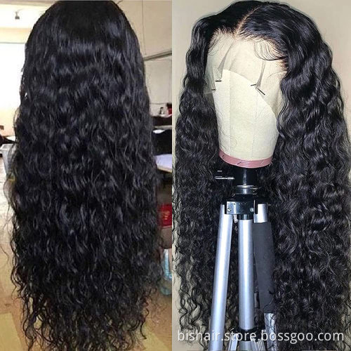 Brazilian Real Hair Water Wave Lace Front Wig 13X4 Lace Front Wig 150% Density Natural Black Suitable for Women 10-28 inches